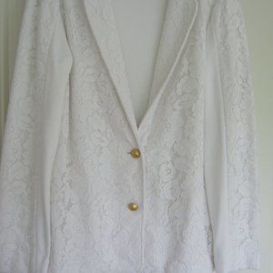 Joan Vass White Lace Blazer Summer Size 12